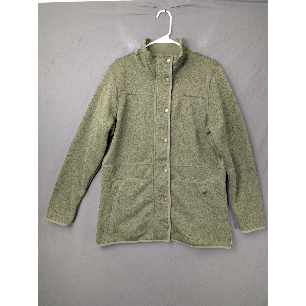 Eddie Bauer Womens XL Green Marled Sweater Fleece Snap Front Jacket